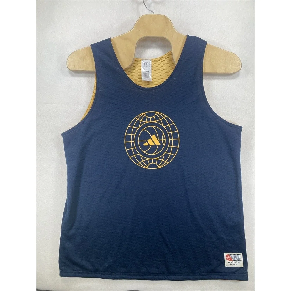 Adidas Tank Top Mens XL  Yellow Navy Reversible  Jersey Basketball Training C15